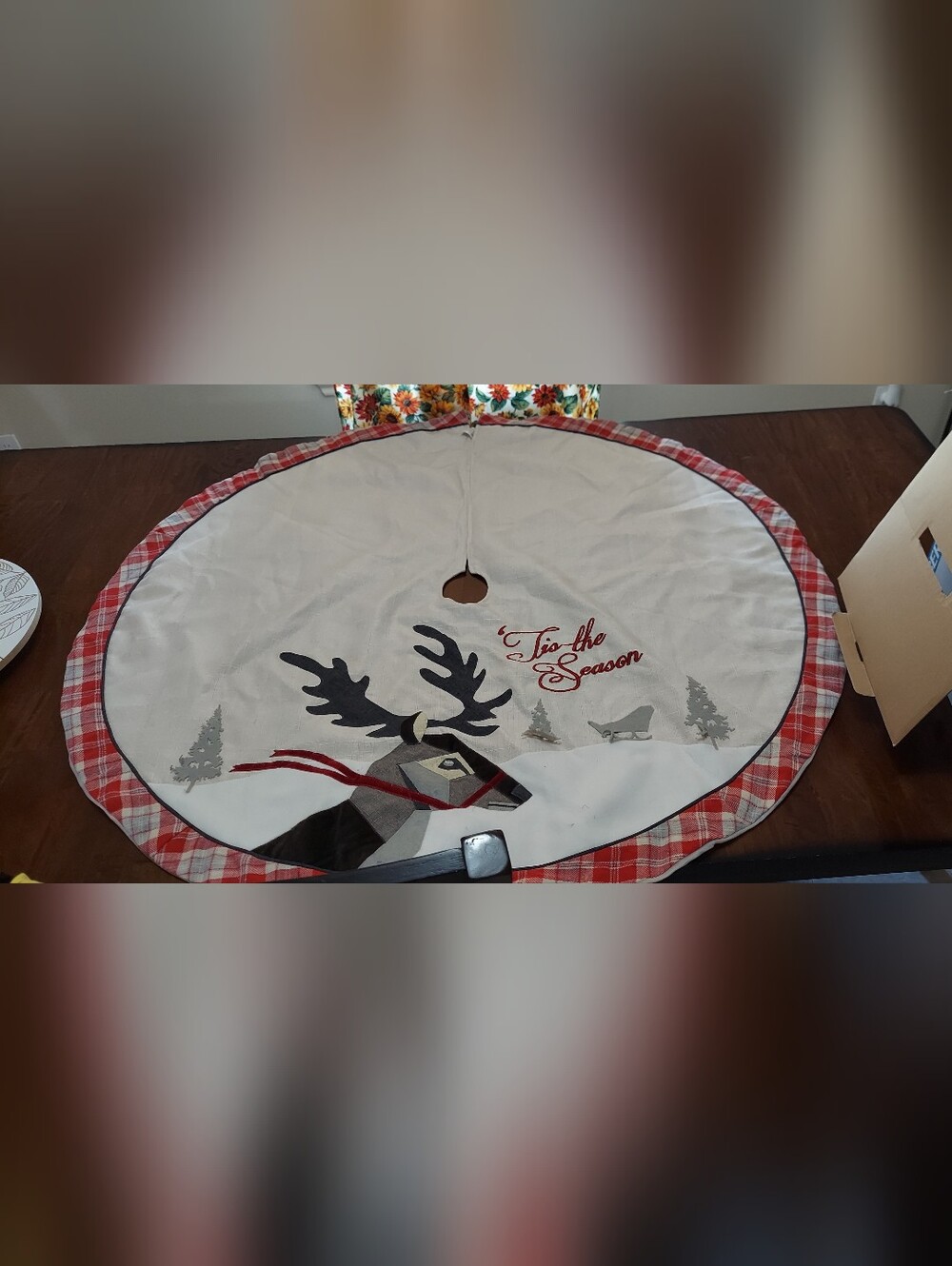 Hobby Lobby Cream and Red Reindeer Tree Skirt